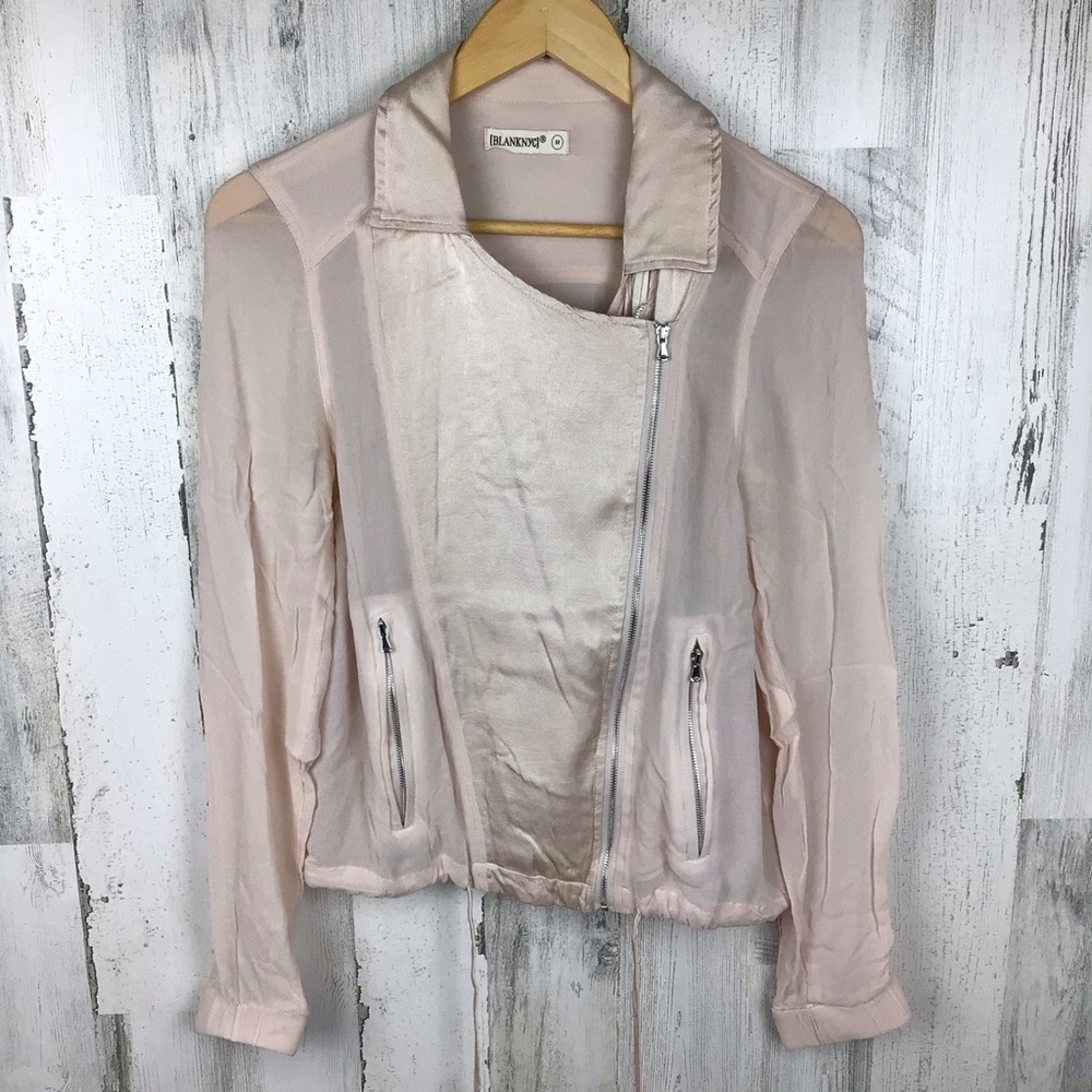 Blank NYC Sheer Lightweight Asymmetric Zip Sheer Moto Jacket Shirt Blush S. - Picture 1 of 8